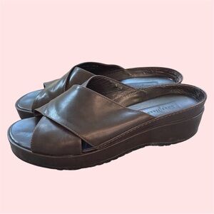 Vintage 90s Cole Haan Chunky Sole Brown Leather Slip On Sandals